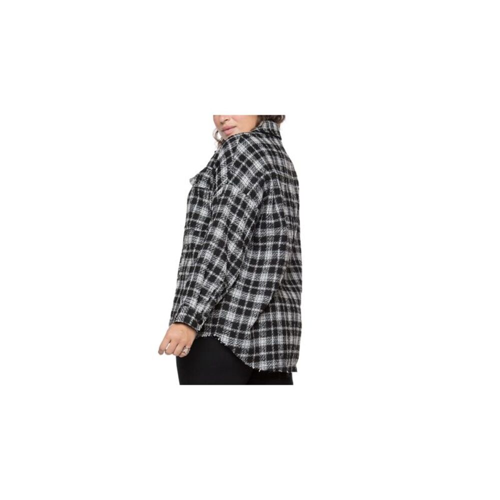BLACK TAPE Womens Black Snap Closure Plaid Cuffed Sleeve Top Plus 1X - Picture 2 of 4